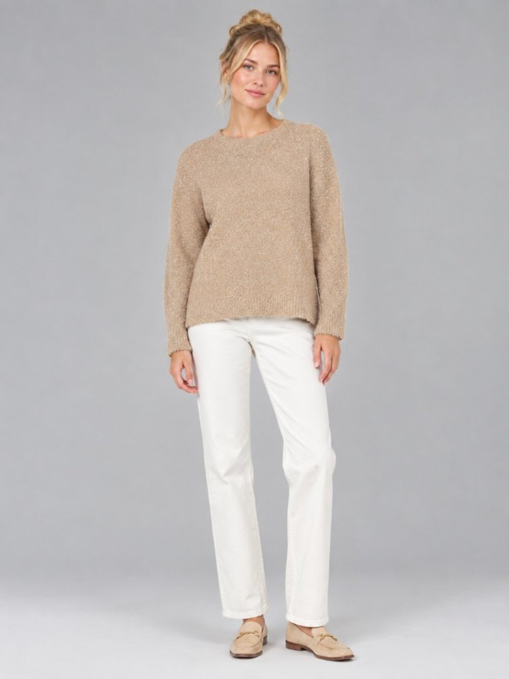 NWT T TAHARI Eyelash Knit Pullover Crew Neck Sweater Champagne 3X #A4727